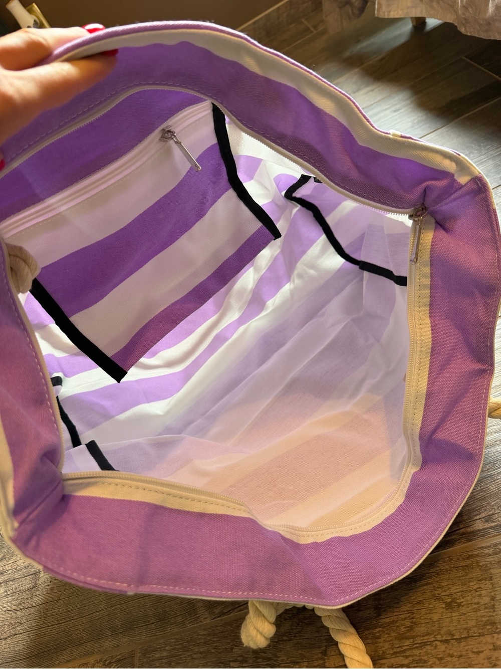 Lavender & Cream Striped Rope-Handle Tote - Picture 2 of 5